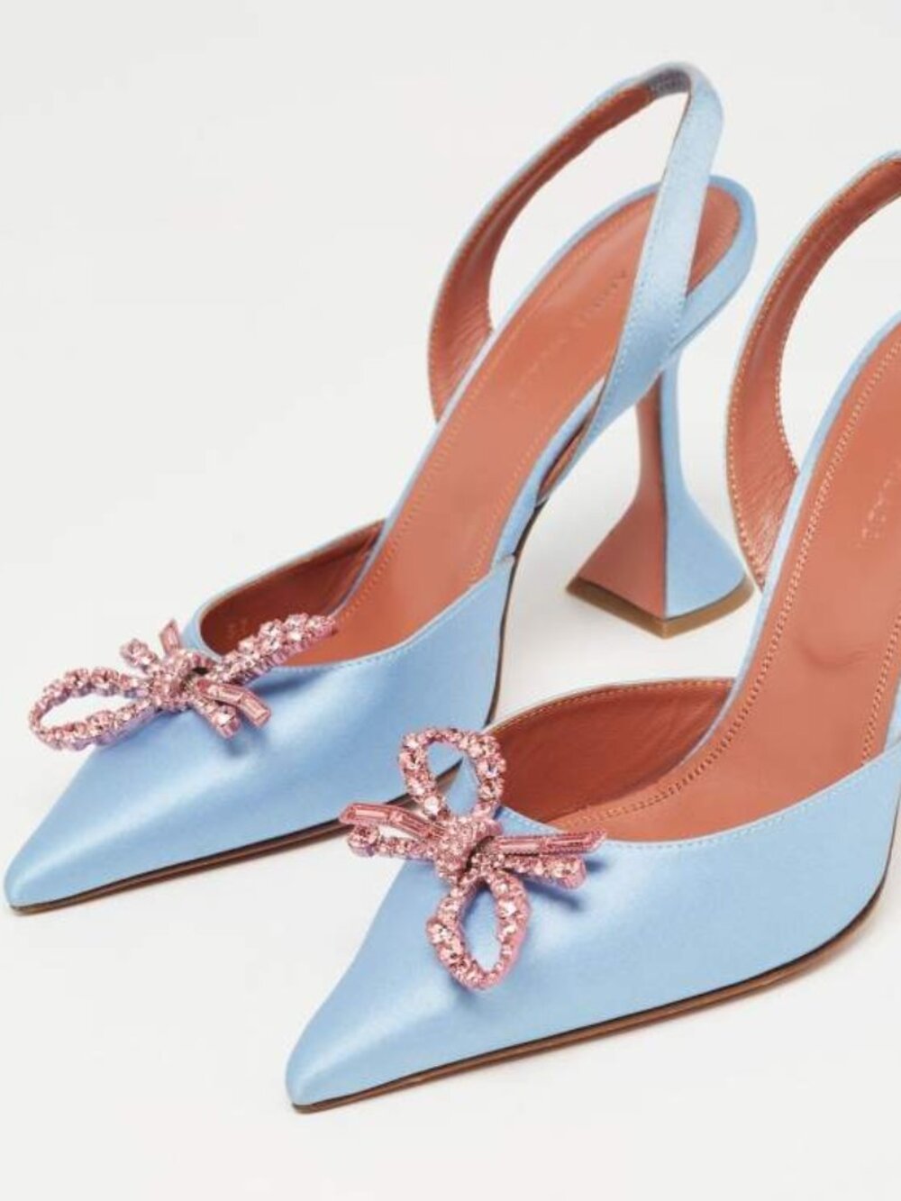 Amina Muaddi Blue Satin Rosie Slingback Pumps size 6 NWT
